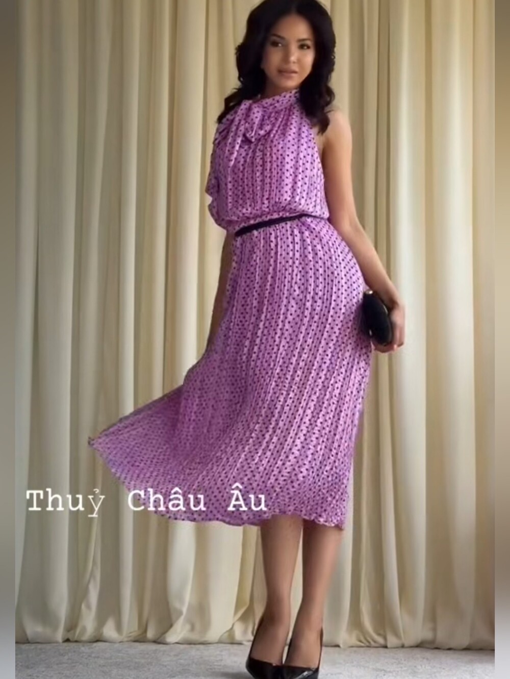 ZARA POLKA DOT BOW MIDI DRESS